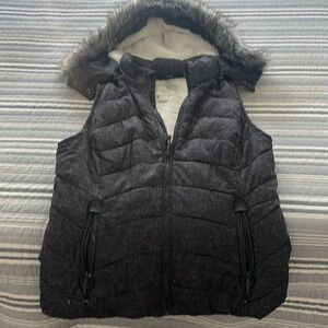 Green Tea Winter Grey Vest - White fur inside